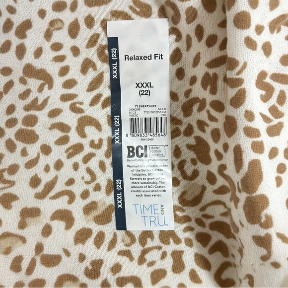 015 Time and Tru | NWT Leopard Tan Cream Women’s Garment Wash Sweatshirt (XXXL) - Picture 7 of 11